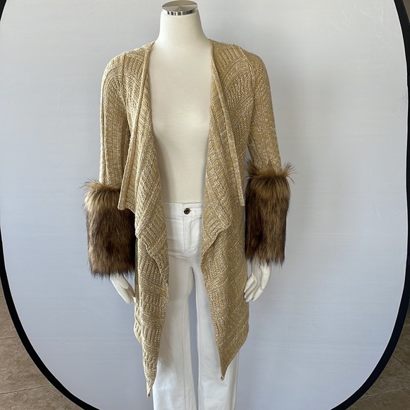 Boston Proper Tweed Sweater Coat, Faux Fur XS - Picture 4 of 10